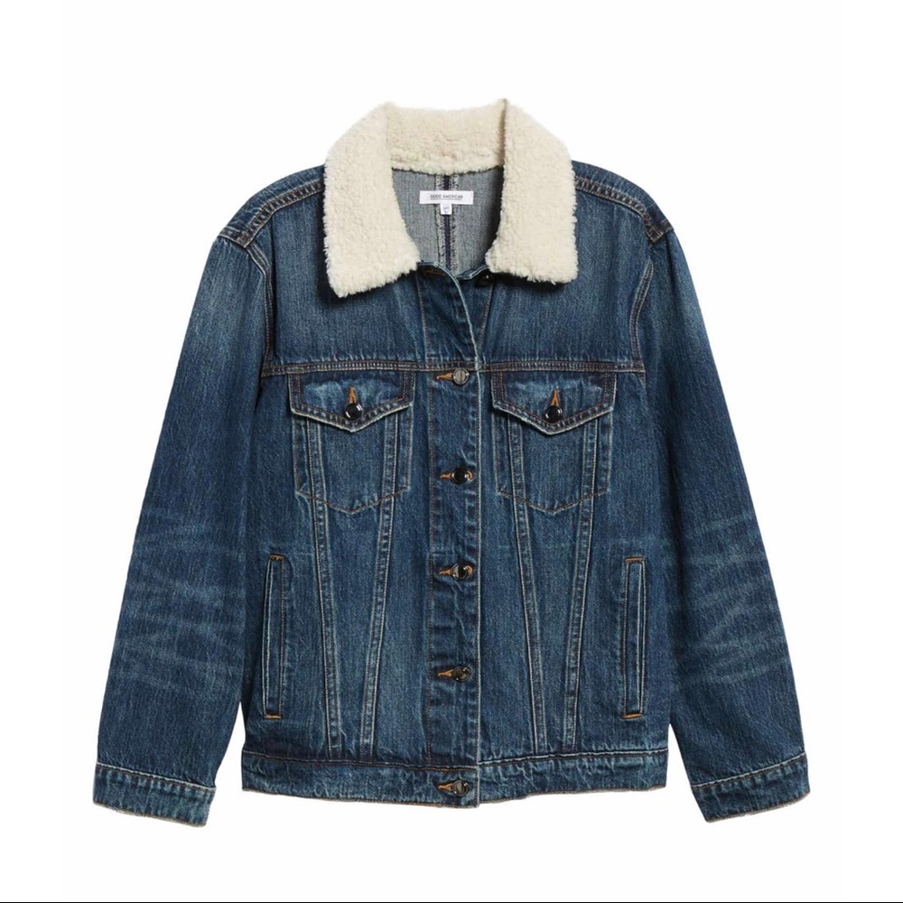 GOOD AMERICAN Sherpa denim button down jacket
